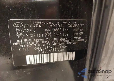 2008 Hyundai Elantra Gls из США, поврежденный, VIN KMHDU46DX8U320904